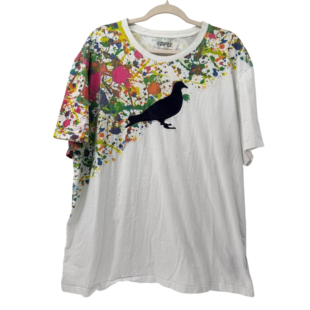 Staple Pigeon Mens White Paint Splatter Graphic T-Shirt 3XL Streetwear Logo Tee